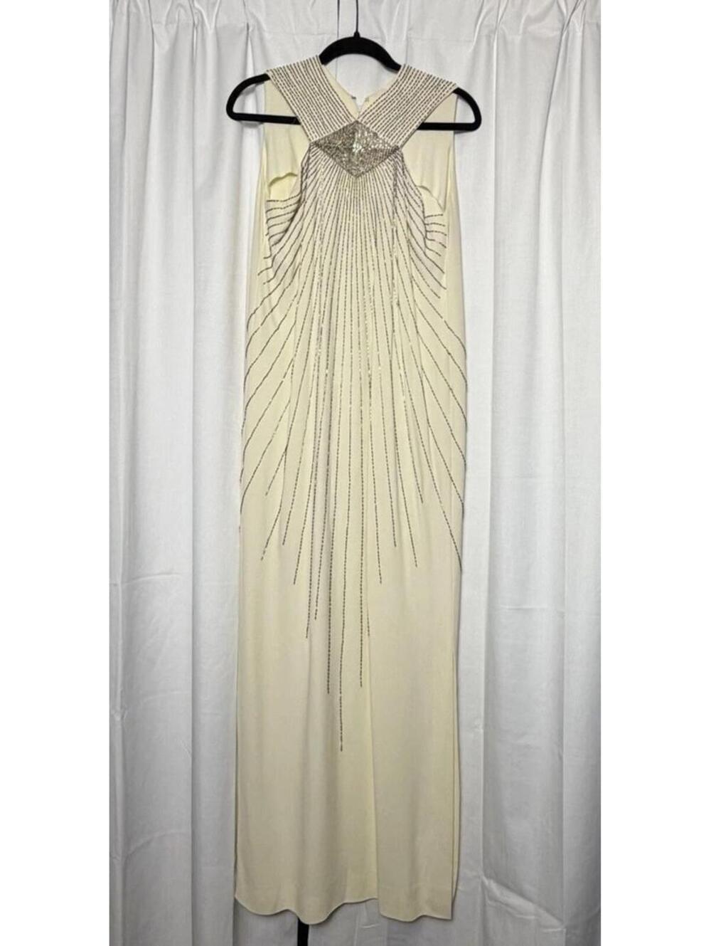 RARE VINTAGE Adele Simpson Egyptian Revival Sequin Cream Maxi Gown. Small.